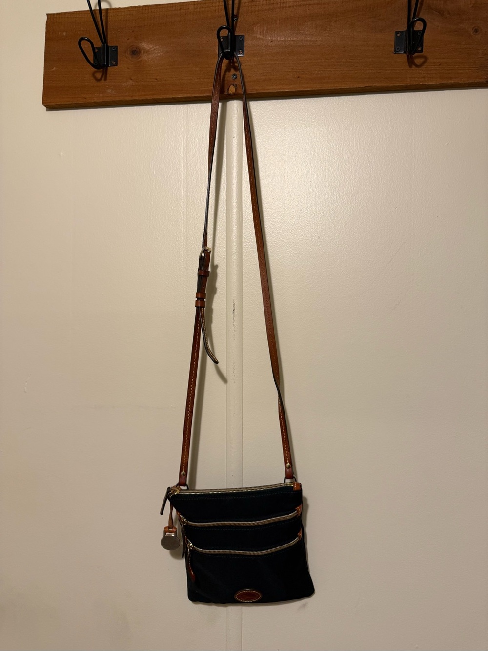 Dooney & Bourke Black Nylon Crossbody with Brown Leather Trim - Picture 2 of 13